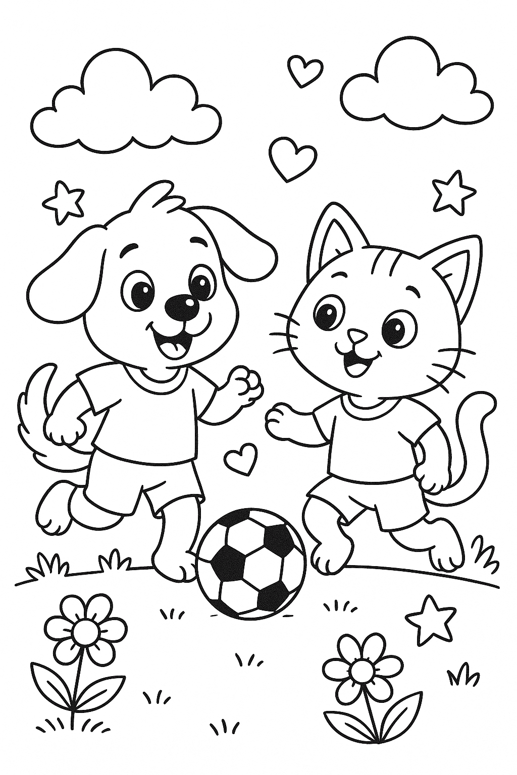 a dog and cat playing football