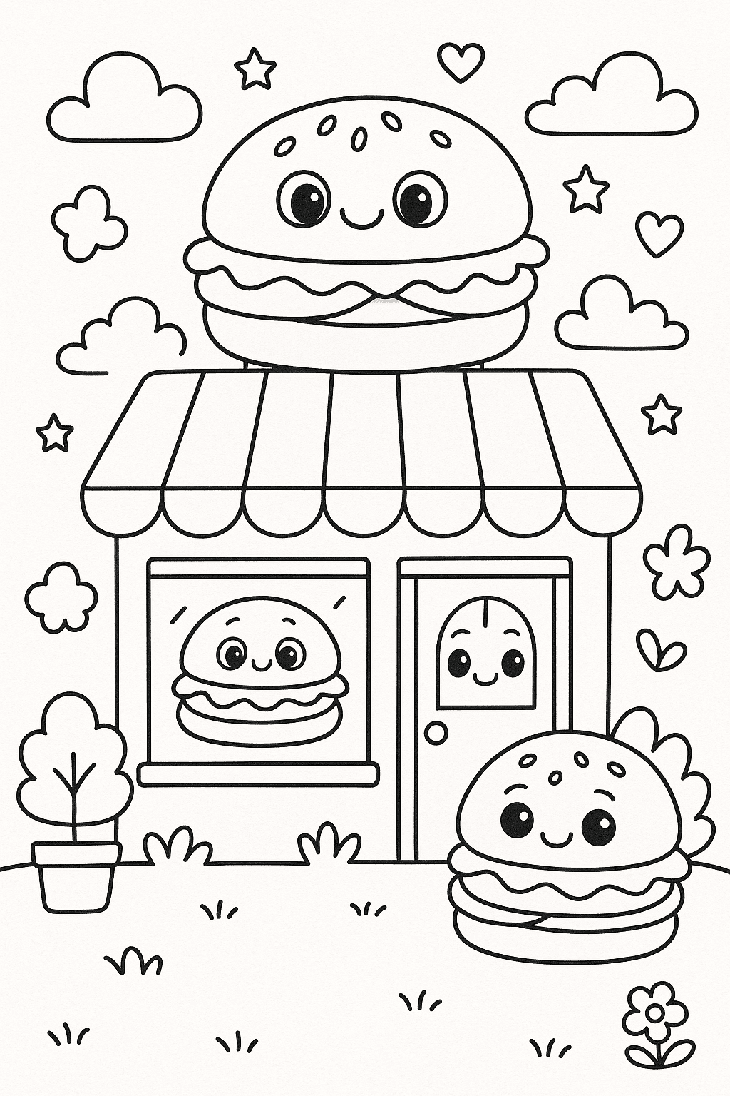 A جميل burger shop with burgers no people or animals should be present in the image.
