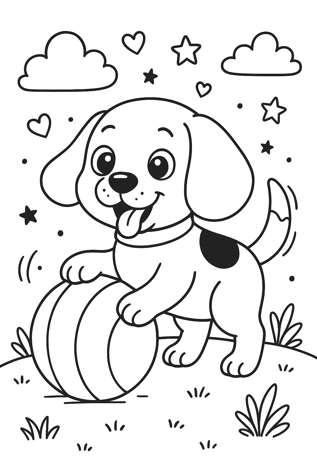 un beagle qui joue avec un ballon et qui s'appelle THALIA