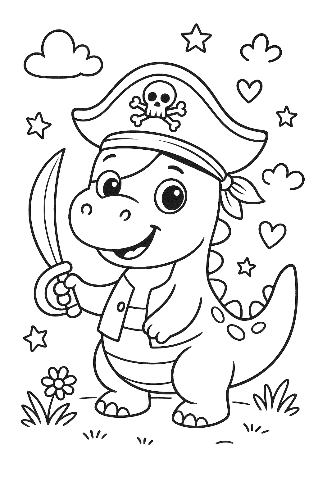 Un. Dinosaure pirate mignon pour un enfant de quatre ans.