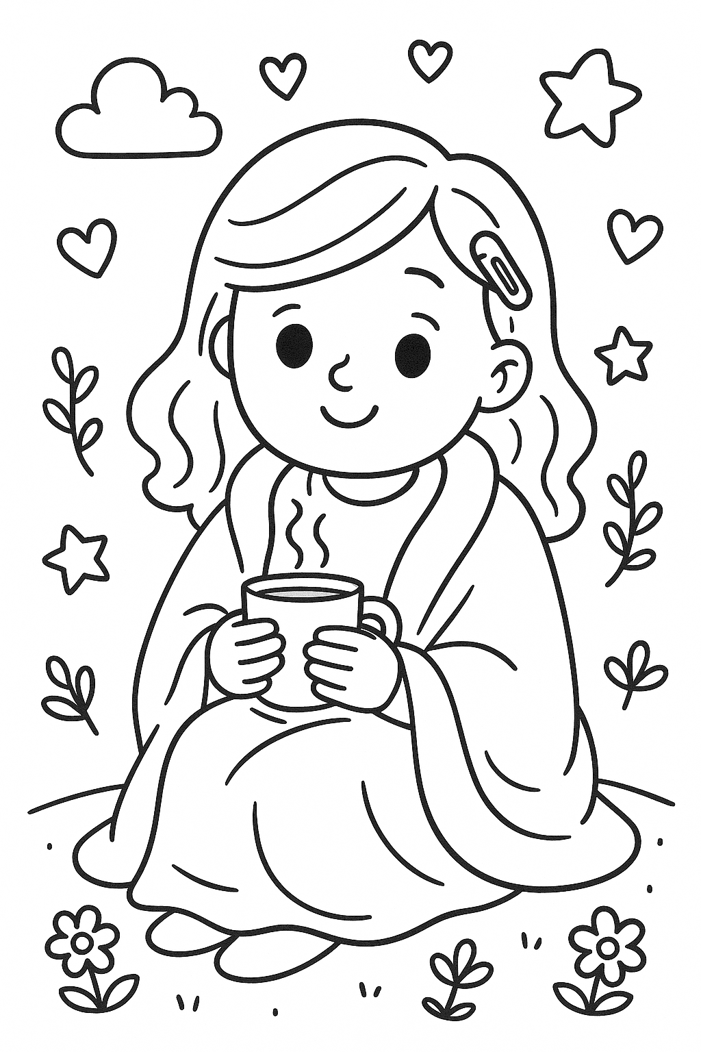 maman malade avec du the et une couverture sur elle