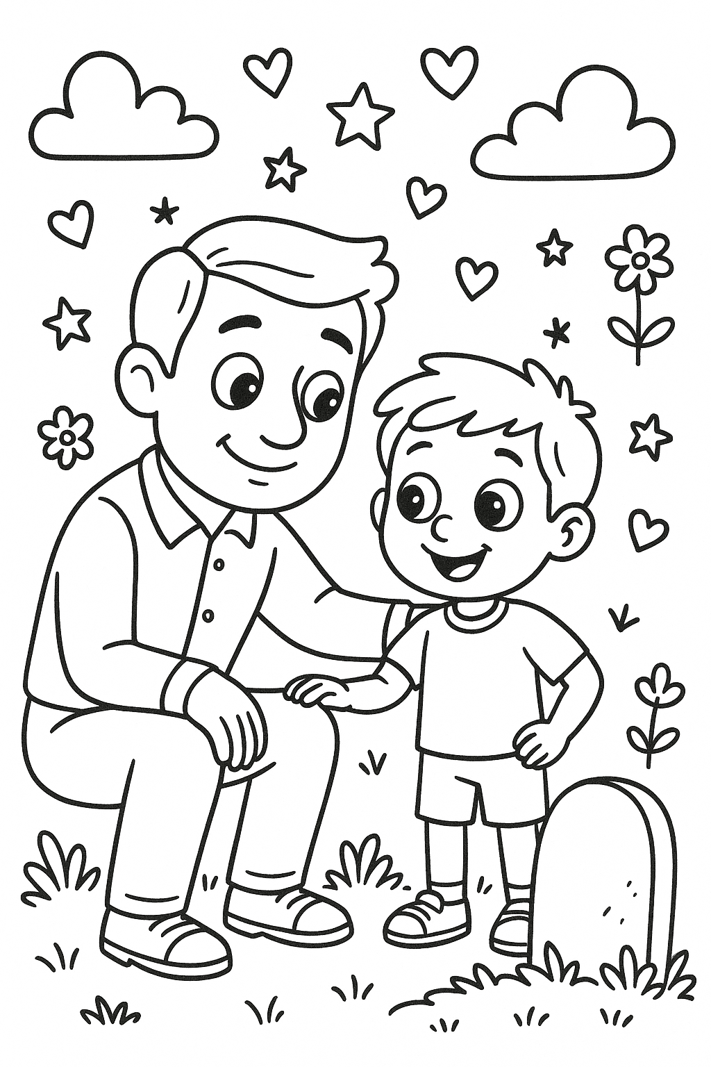 pere est fils de 8 ans qui visite une pierre tombale