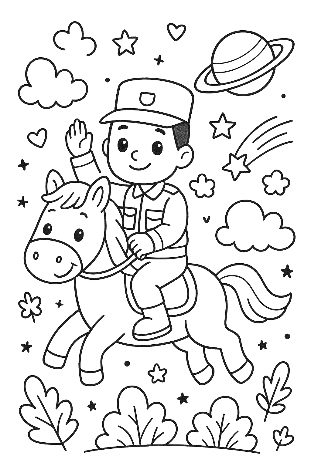 Un militaire sur un cheval dans l’espace