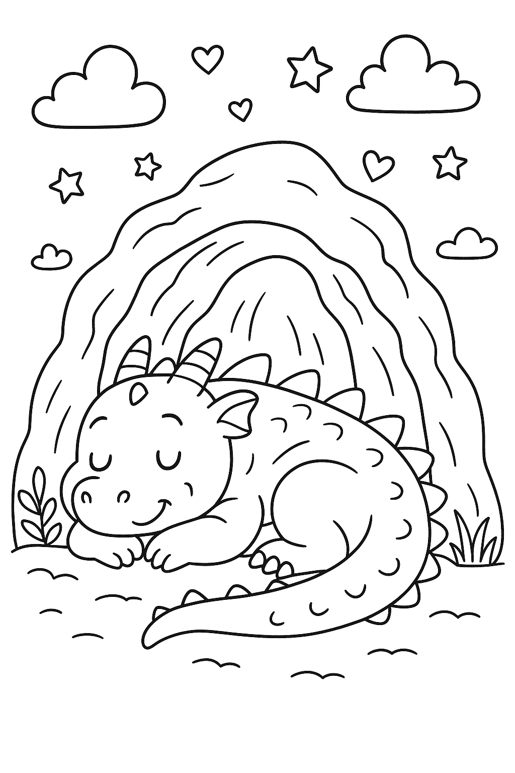 Un dragon qui dort dans une grotte