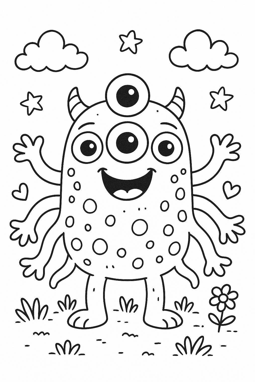 Un monstre rigolo avec 3 yeux et 8 bras