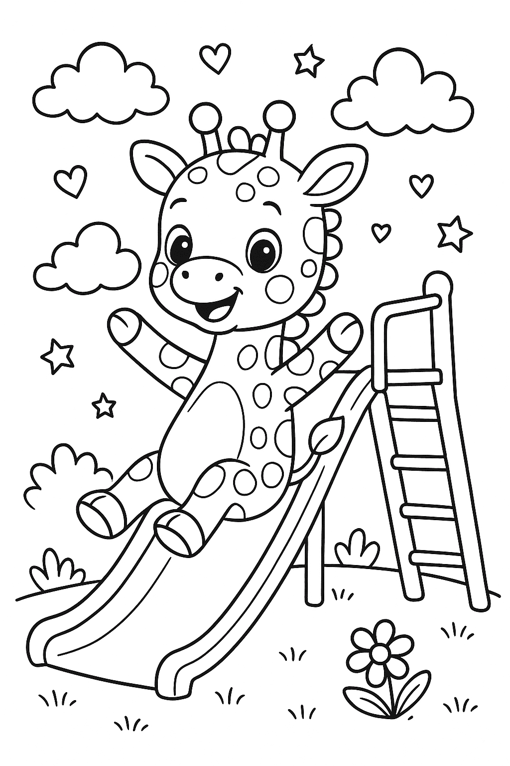 Une girafe qui fait du toboggan