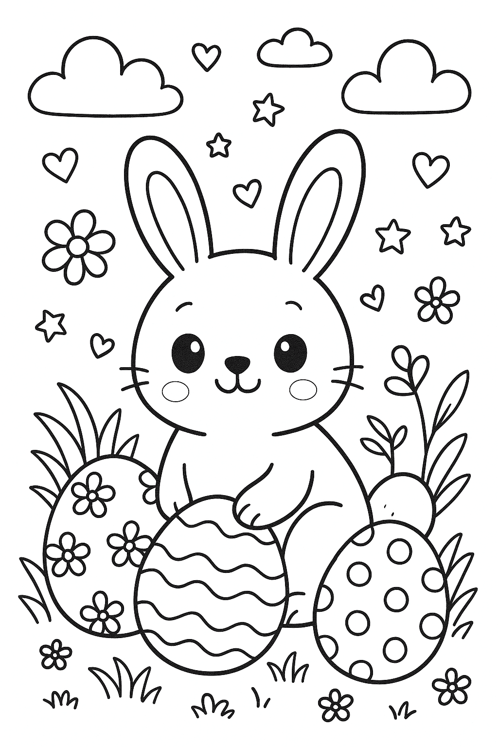 Un lapin de Pâques avec des œufs à colorier