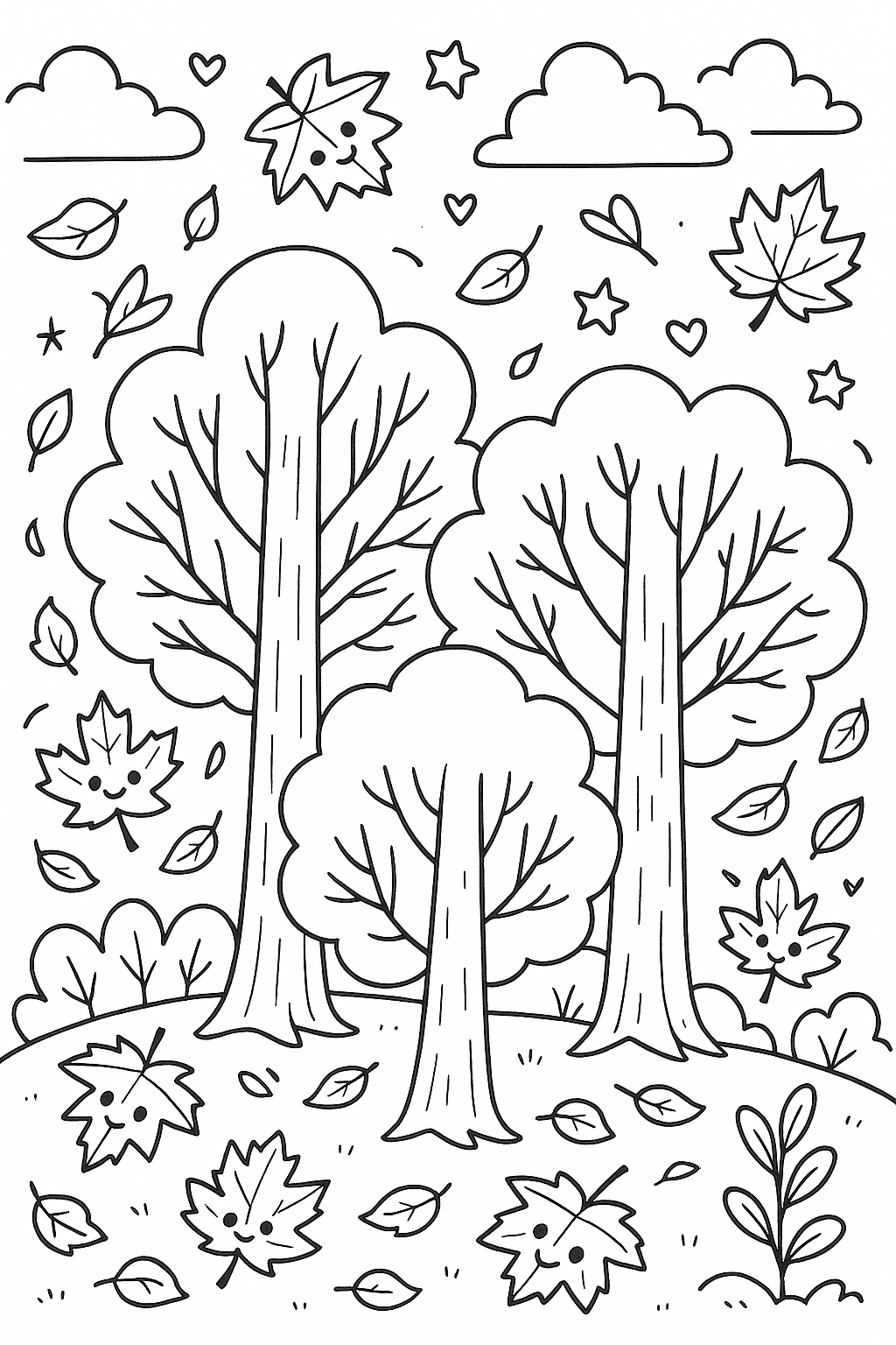 Une forêt en automne avec des feuilles qui tombent