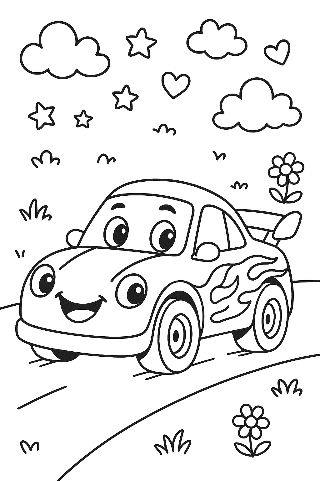 Une voiture de course avec des flammes