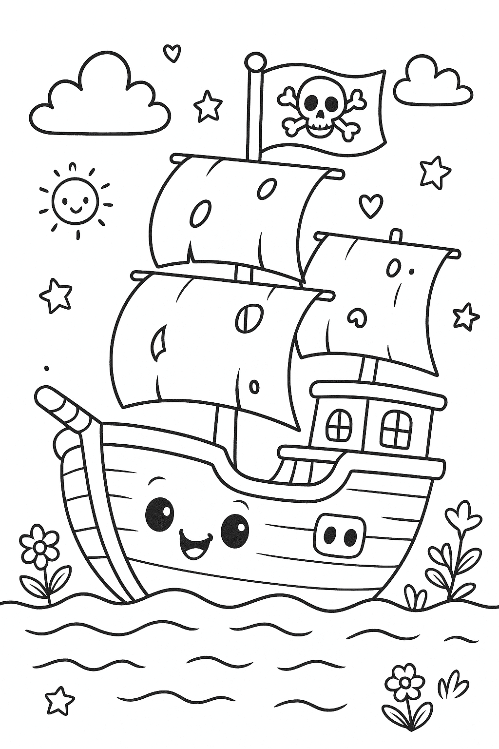 Un bateau pirate avec des voiles trouées