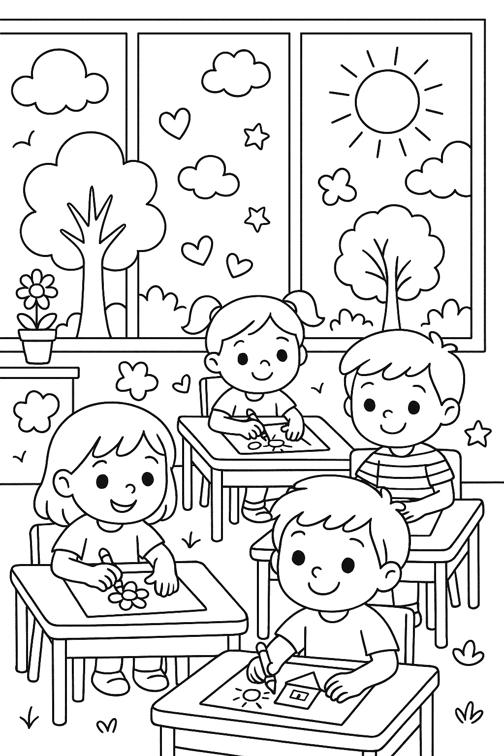 Une classe d’école avec des enfants qui dessinent