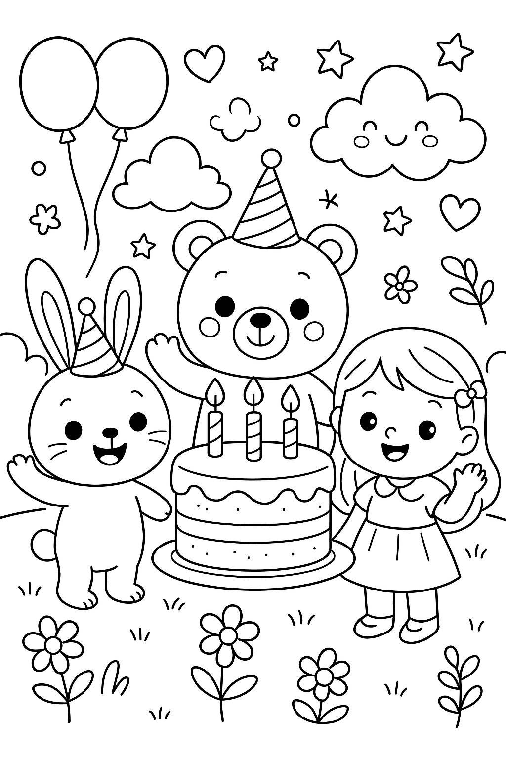 Une fête d’anniversaire avec gâteau et ballons