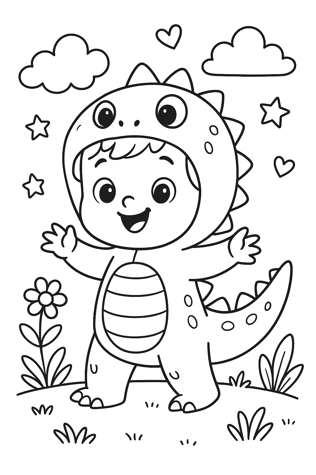 Un enfant déguisé en dinosaure