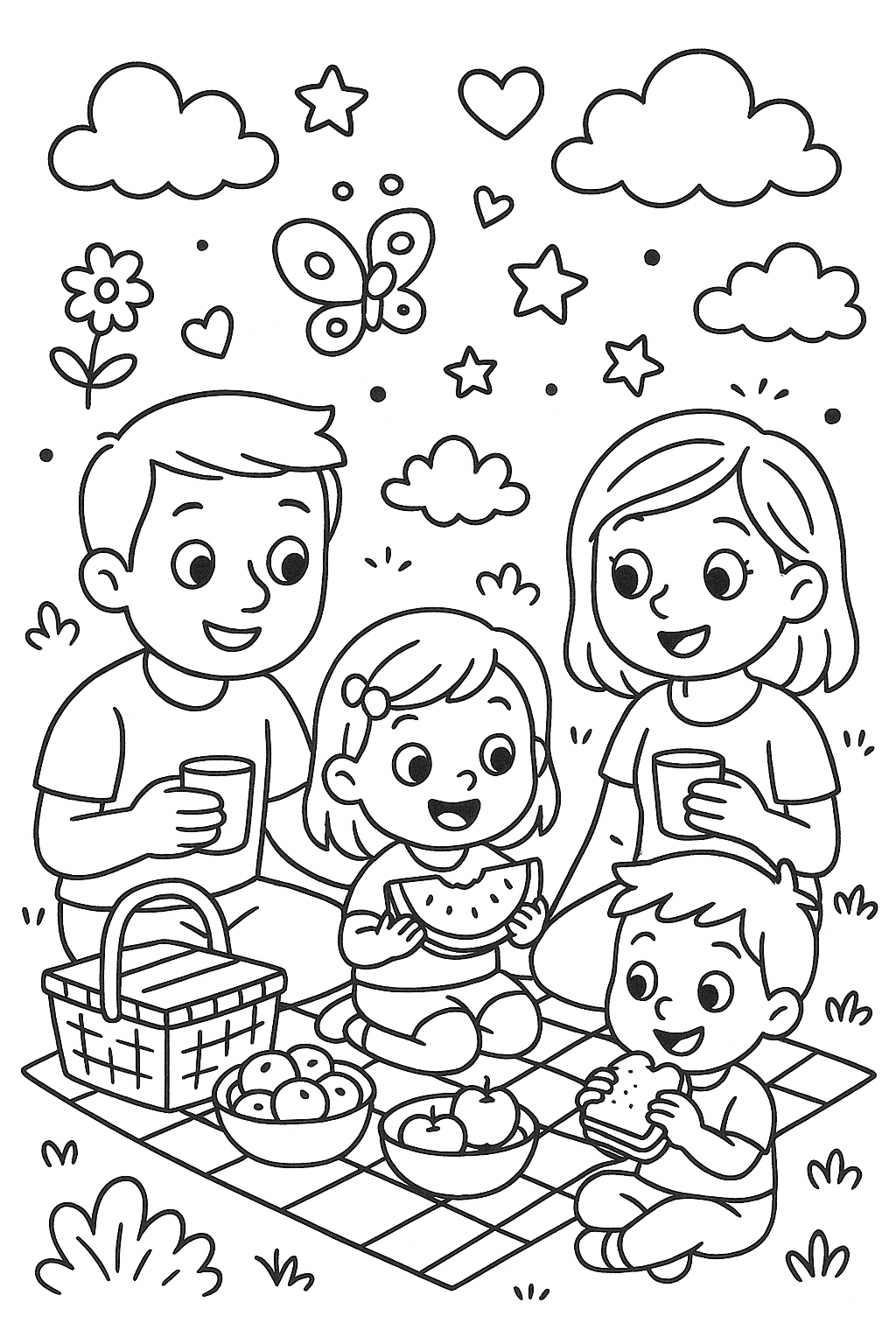 Une famille qui fait un pique-nique