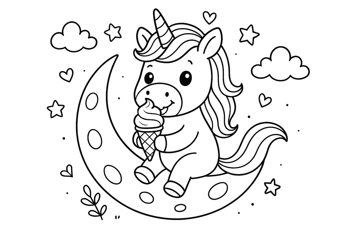Une licorne qui mange une glace sur la Lune