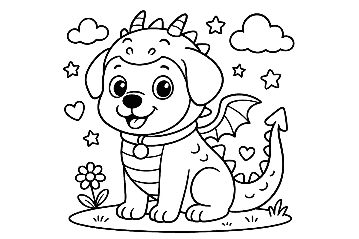 Un chien déguisé en dragon