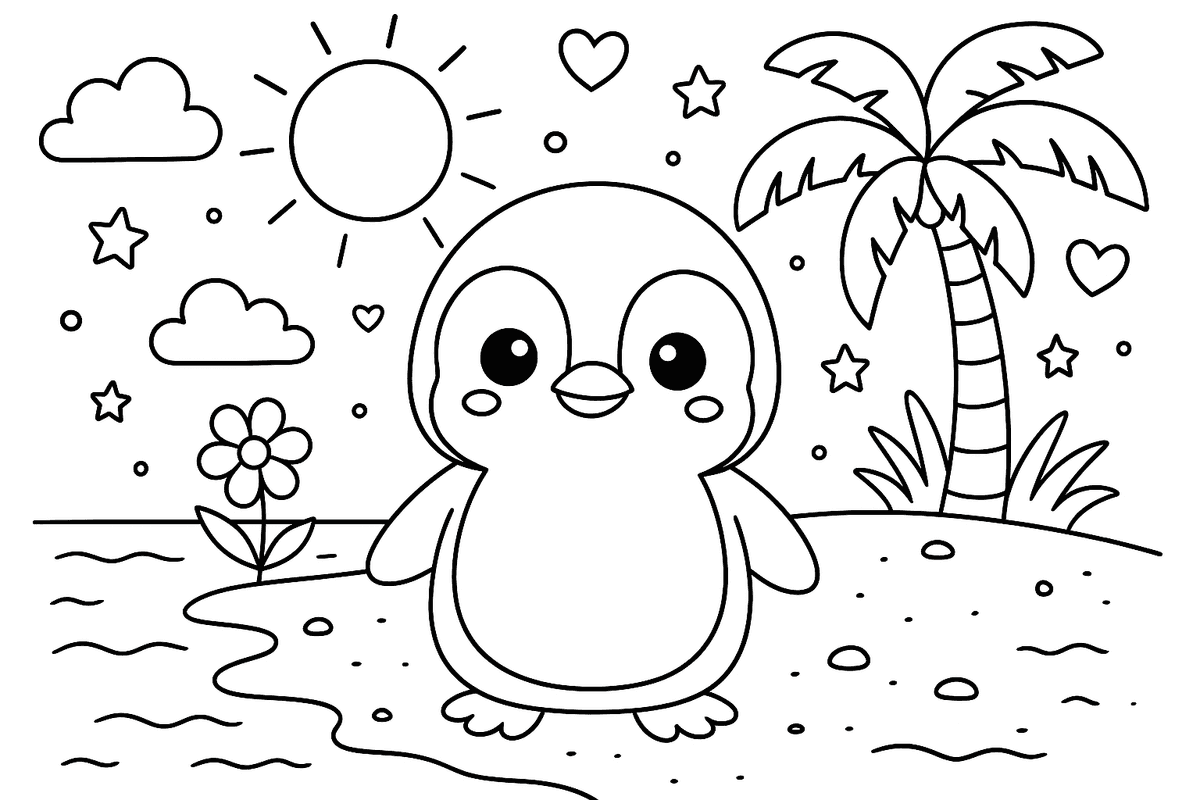 Un pingouin sur une plage en été