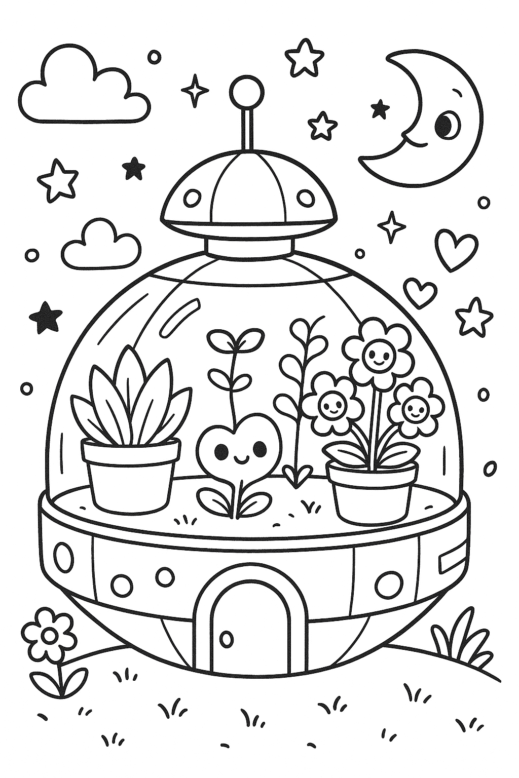 Une station spatiale avec des plantes