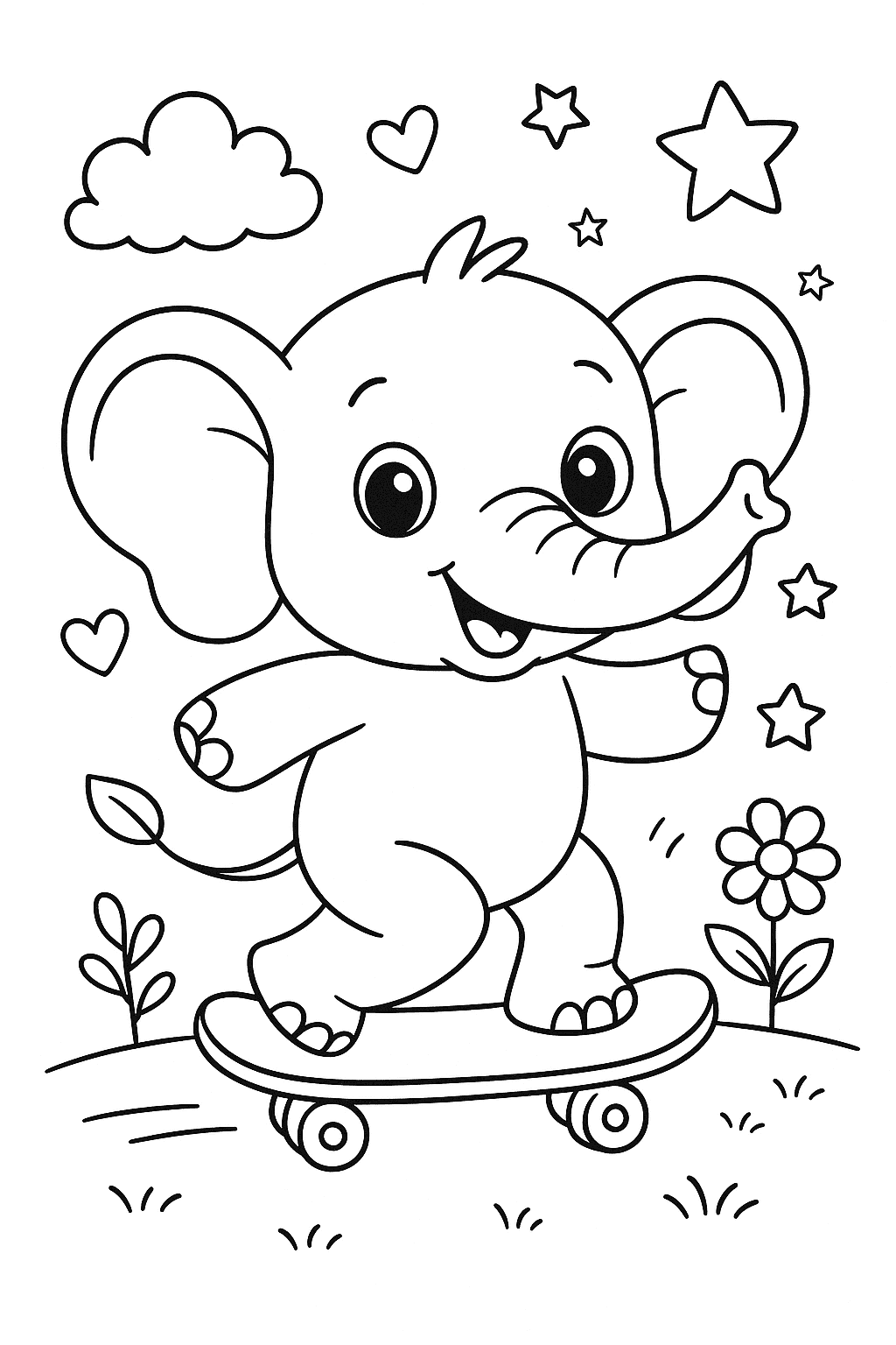 Un éléphant sur un skateboard