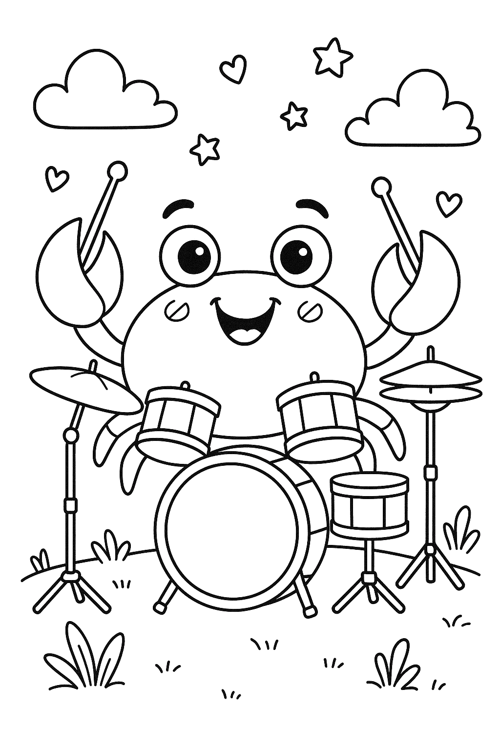 Un crabe musicien avec une batterie