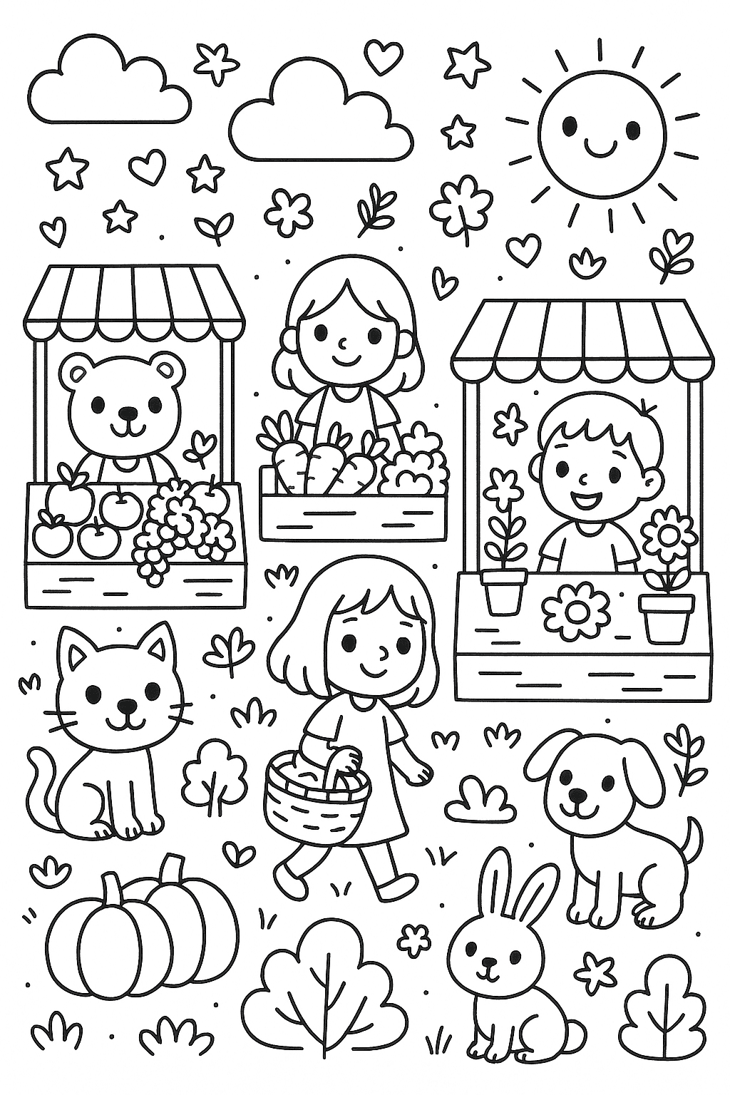 Un dessin “cherche et trouve” dans un marché